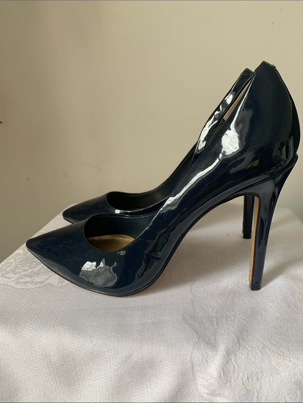 GUESS Navy Patent Pointed-Toe Stiletto Pumps